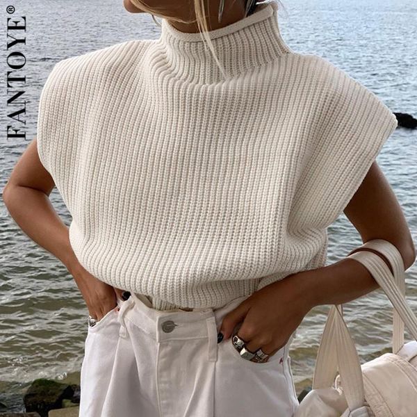 

women's sweaters fantoye turtleneck short sleeve winter white cotton knitted sweater female casual fitness clothing 2021, White;black