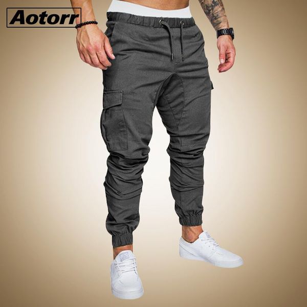 

men's pants autumn multi-pocket cargo men hip hop harem joggers male skinny fit trousers mens solid streetwear sweatpants, Black
