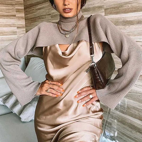 

women's knits & tees coffee knitted turtleneck women solid loose long sleeve crop sweaters chic pullovers spring autumn senio, White