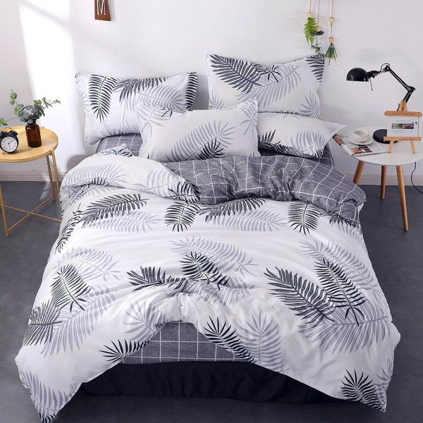 

bedding sets leaves print bed set ins style a/b double-sided pattern soft skin friend quilt cover flat sheet pillowcases fashion home oceani