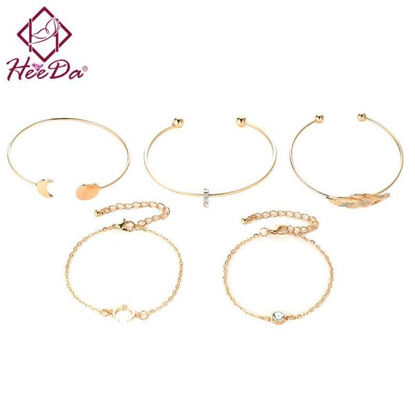 

pieces vintage punk women's opening bangle set lady fashion rock moon leaf gold metal bracelet hiphop hand jewelry female, Black