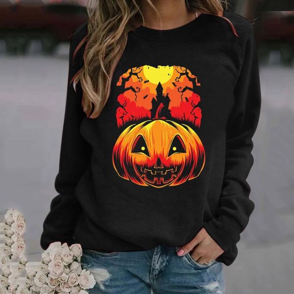 

women's hoodies & sweatshirts sweatshirt long-sleeved halloween print woman clothes loose pullovers casual blouse pullover moletom femi, Black