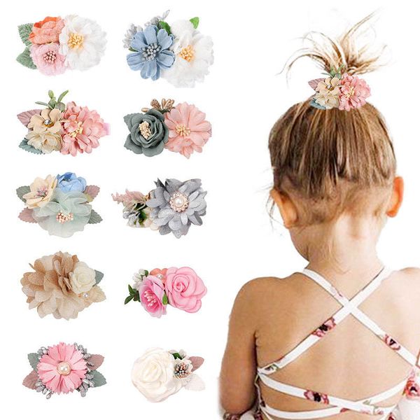 

girls hair accessories kids hairclips bb clip baby barrettes clips childrens sweet three-dimensional flower pearl rhinestone b7534, Slivery;white
