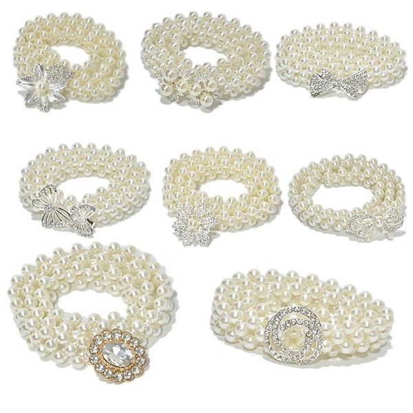 

belts variety wedding pearl belt women's thin elastic luxury rhinestone dress ladies fashion clothing accessories, Black;brown