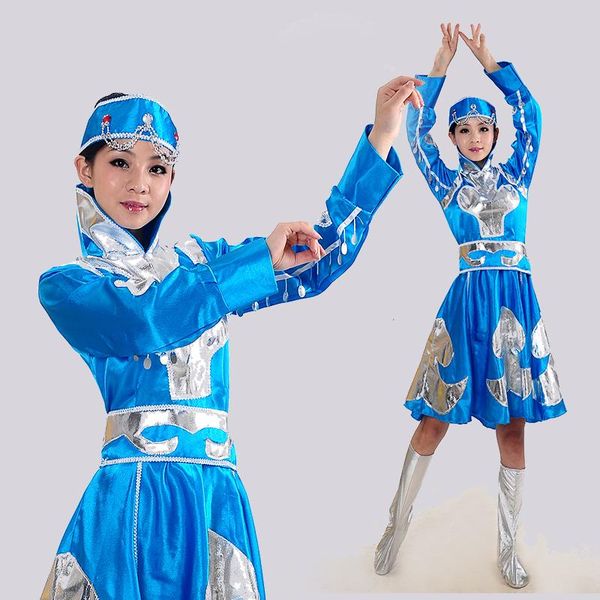

blue women mongolian dance dress for stage performance chinese national dai costume female hmong clothing 89 wear, Black;red