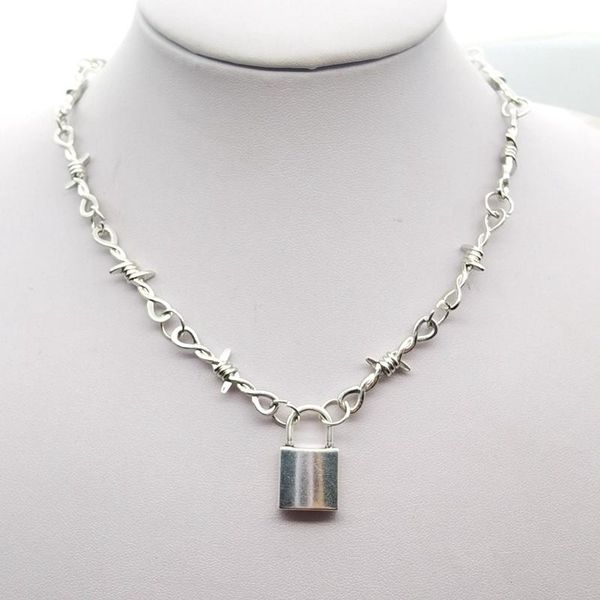 

pendant necklaces small wire brambles iron choker necklace women hip-hop gothic punk lock barbed little thorns chain gifts, Silver