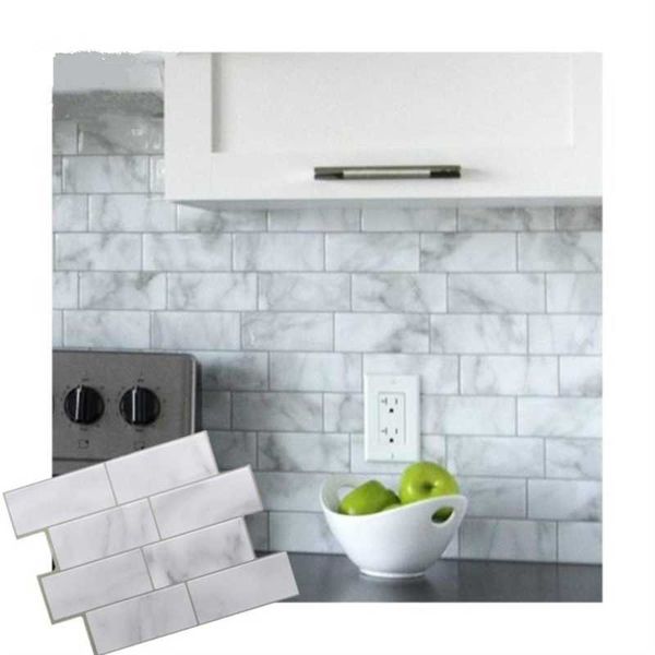 

wall stickers white grey 3d marble mosaic peel and stick tile self adhesive backsplash kitchen bathroom home decal sticker