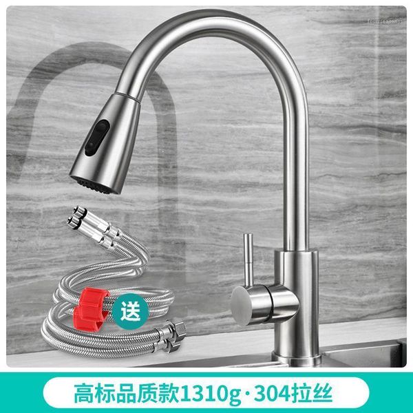 

stainless steel pull-out kitchen faucet double outlet and cold sink faucet1