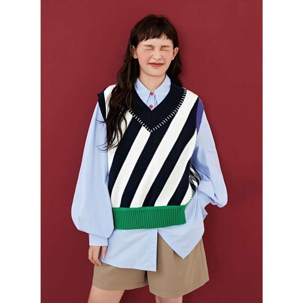

sweater knitted vest women's autumn coat with small over top, White