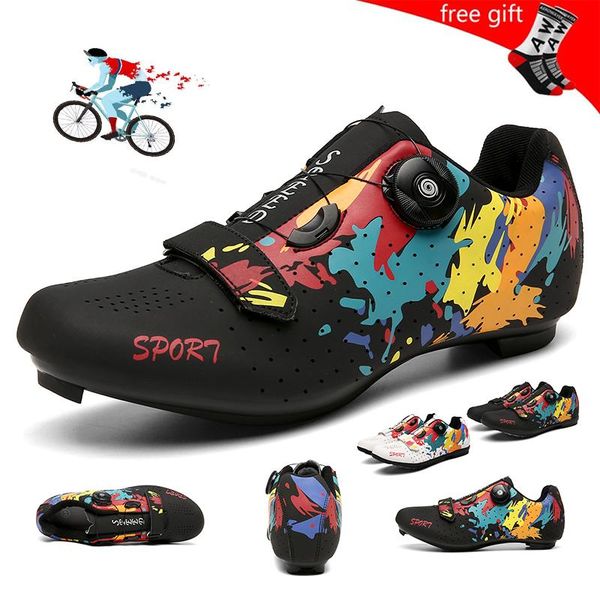 

breathable cycling shoes professional athletic bicycle men road bike women's ultralight sneakers footwear, Black