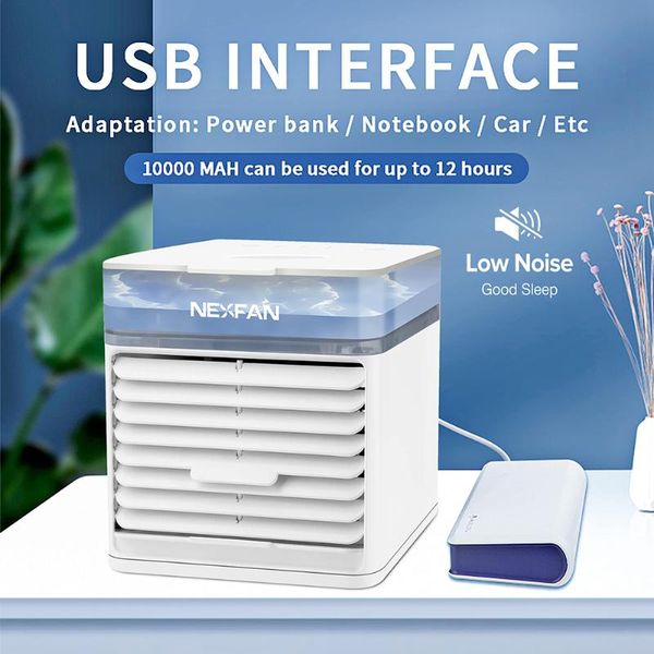 

electric fans usb rechargeable air conditioning fan household uv cooler purifier mini portable deskwith 7-color led light