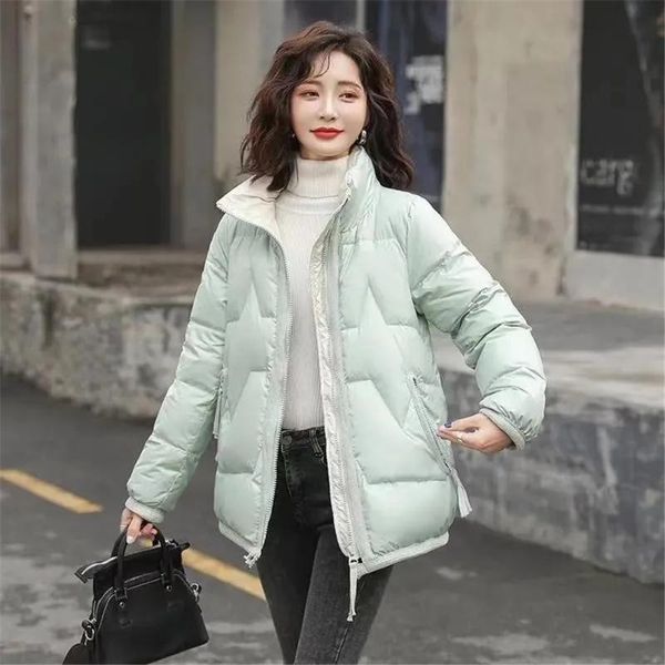 

women's down & parkas cotton-padded parka bf glossy warm outrewear korean style loose coat winter simple solid stand collar zipper jack, Black