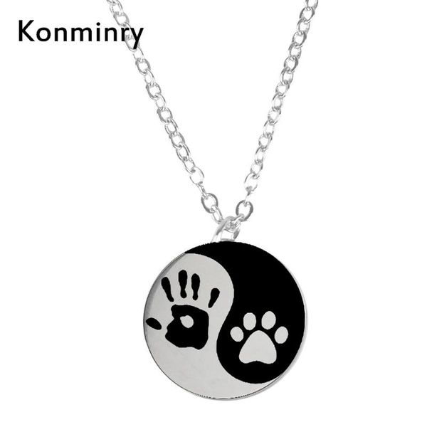 

pendant necklaces yin and yang dog cat pet stainless steel coin round handprint jewelry 2021 arrival konminry, Silver