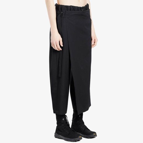 

black irregular trousers and streamers can be adjusted loose japanese skirt men's trend pants