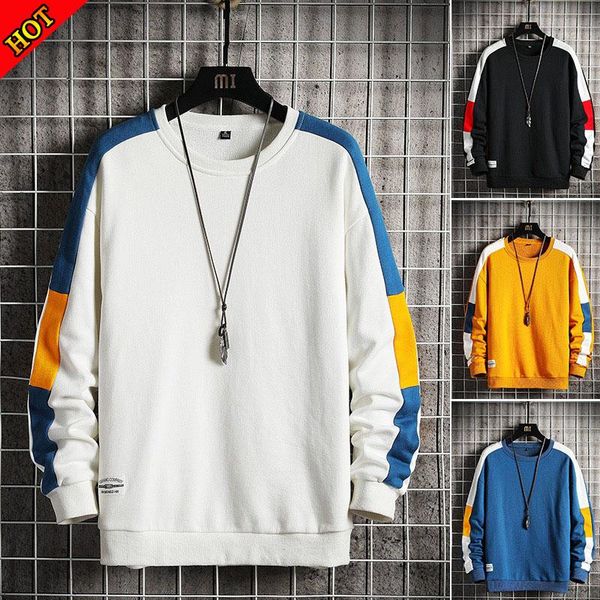 

long sleeve harajuku sweatshirts men 2021 fashion 6 color hoodie mens casual o-neck patchwork sweatshirt for young men's hoodies &, Black