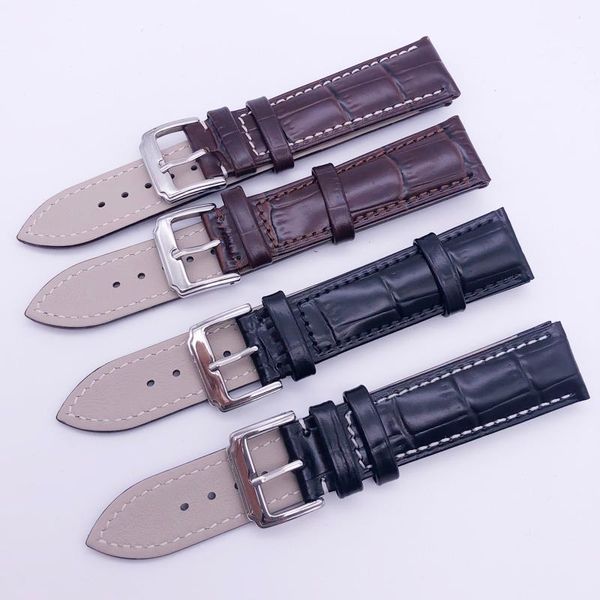 

watch bands watchbands genuine leather watchband stainless steel buckle clasp band strap 12 14 16 18 20 21 22 24mm, Black;brown