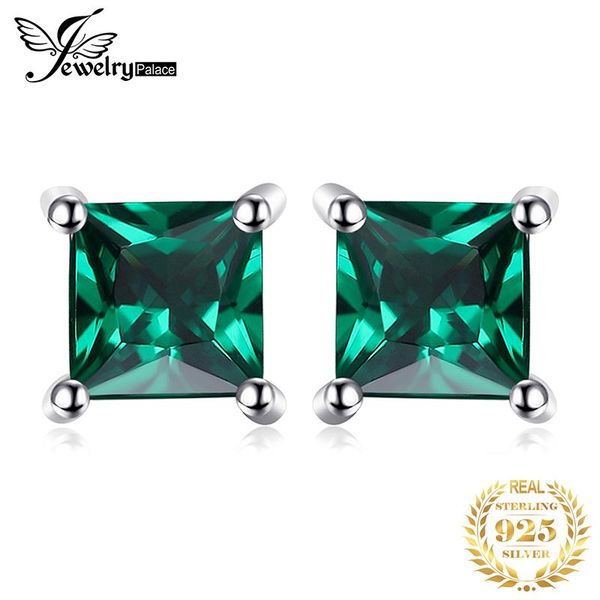 

jewelrypalace created nano emerald stud earrings 925 sterling silver for women gemstones korean earings fashion jewelry, Golden;silver