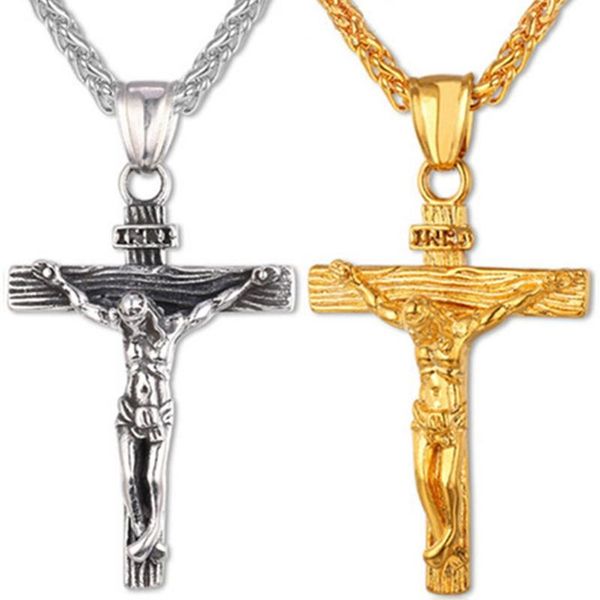 

pendant necklaces men's luxury cross charm for women yellow gold color wedding party jewelry, Silver