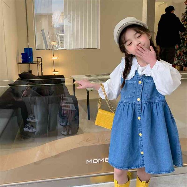 

spring arrival girls fashion denim dress kids vest dresses children clothes 210528, Red;yellow