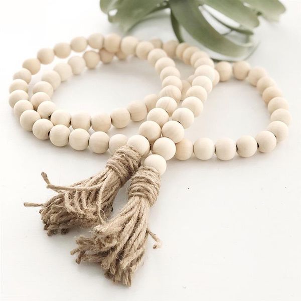 

wooden bead garland farmhouse rustic country tassle prayer beads wall hanging decorations decorative objects & figurines