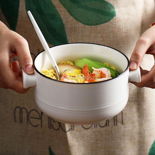 

bowls japanese style creative simple tableware with lid ceramic bowl large 6-inch noodle soup and