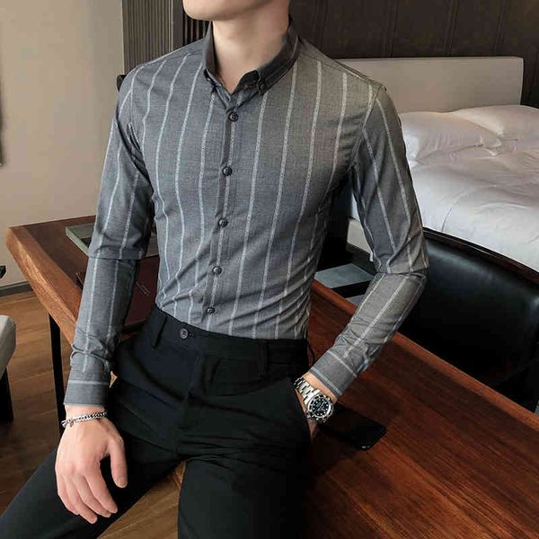 

t shirts 2021 autumn formal business wear striped for men's clothes fine casual sleeve long tuxedo dress 3xl-m jyk2, White;black