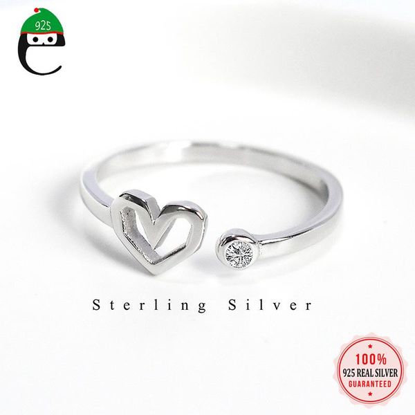 

cluster rings elfoplatasi minimalist 925 sterling silver sweet hollow heart cz opening ring sizable for women jewelry gift da728, Golden;silver