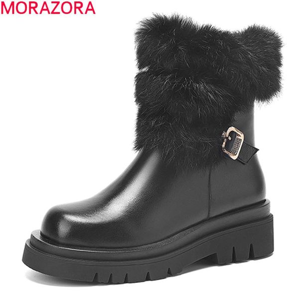 

boots morazora 2021 arrival women genuine leather thick high heels winter keep warm black color ankle