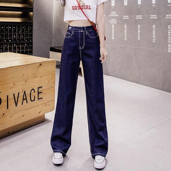 

women's jeans woman clothes high waisted 2021 summer streetwear baggy wide leg vintage fashion stretch blue harajuku straight pants