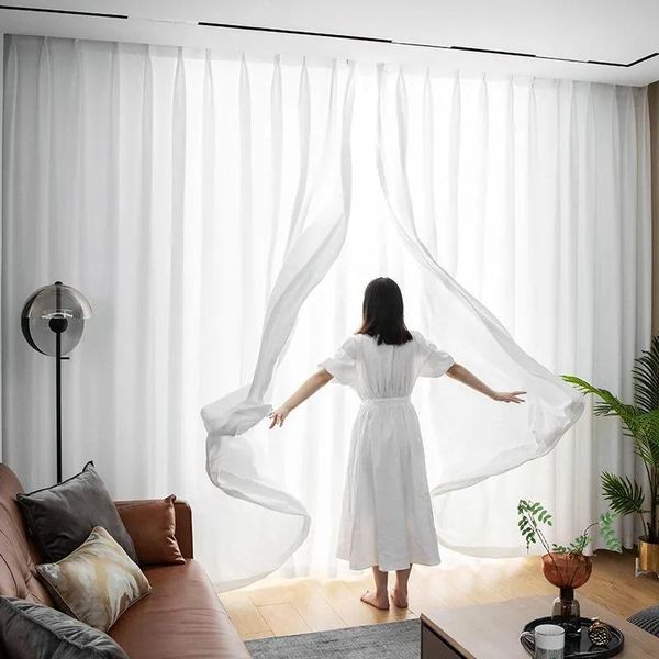 

curtain & drapes simple white tulle door solid color blackout window screen living room curtains luxury