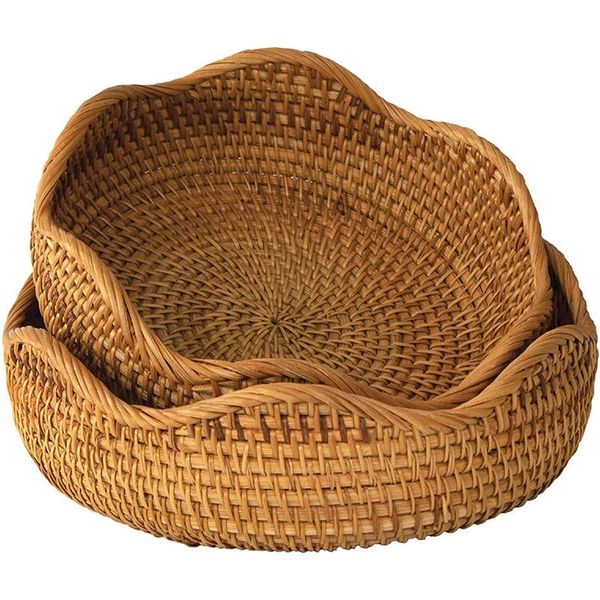 

storage baskets bread serving basket , entryway table bowl circular woven decorative straw tray (set 2)