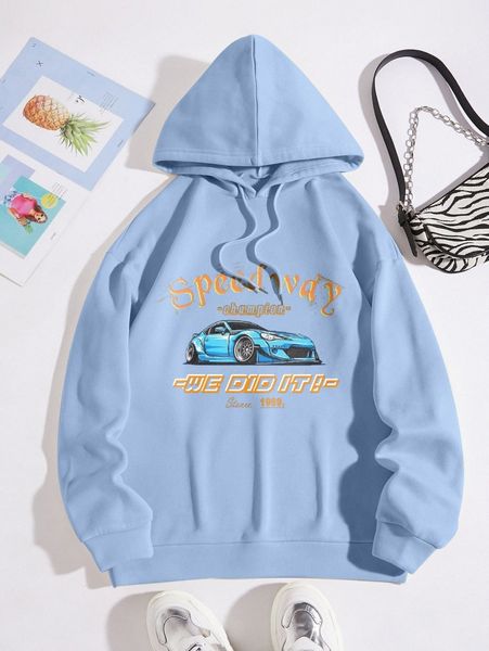 

car and letter graphic drawstring thermal hoodie g9yb#, White;black