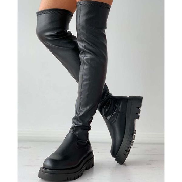 

boots women's shoes stylish thigh gothic style punk cool platform big size 35-40 black