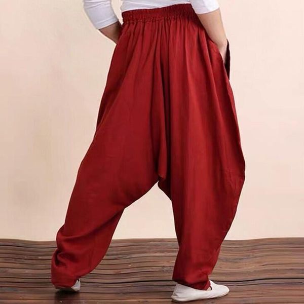

plus size pants harem woman cotton linen loose solid female elastic waist l-5xl 6xl full length soft trousers black red