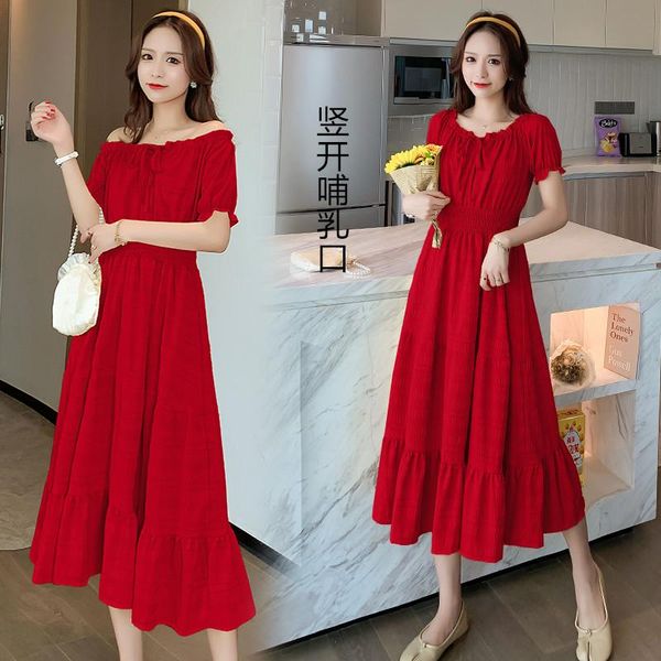 

maternity dresses 427# nursing clothing loose plain color zipper open stylish dress pregnant women pregnancy, White