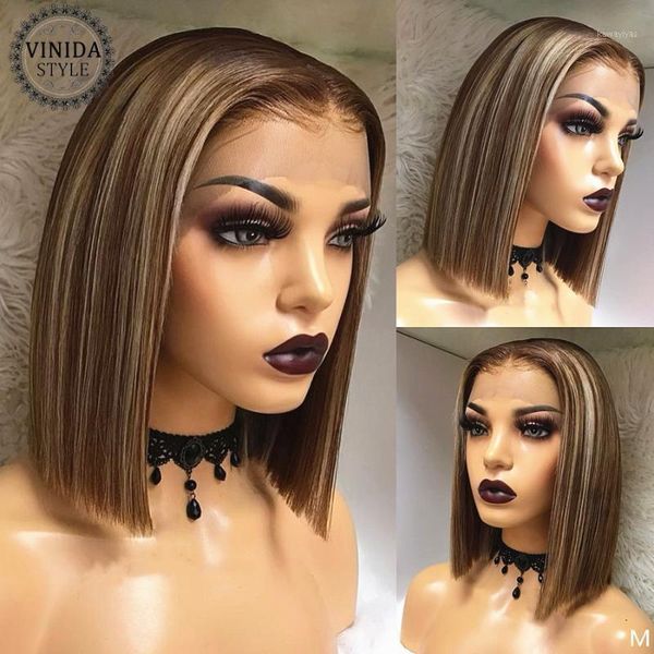 

style highlight bob t-part lace front human hair wigs 130% density scalp closure with baby non-remy1, Black;brown