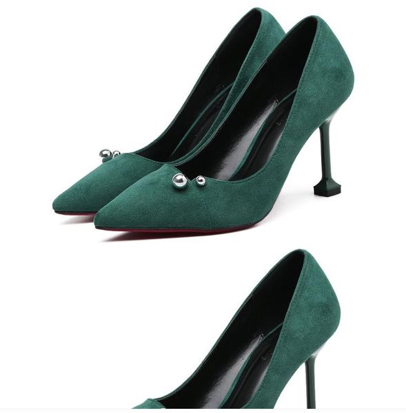 

suede women's shoes in spring and autumn high fine heel pointed end, Black
