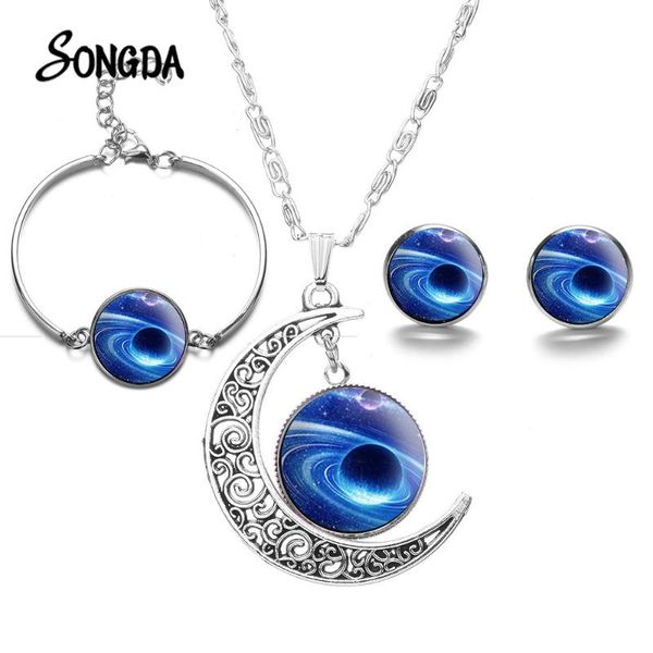

earrings & necklace listing solar system jewelry sets star galaxy nebula charm art po glass statement stud bracelet, Silver