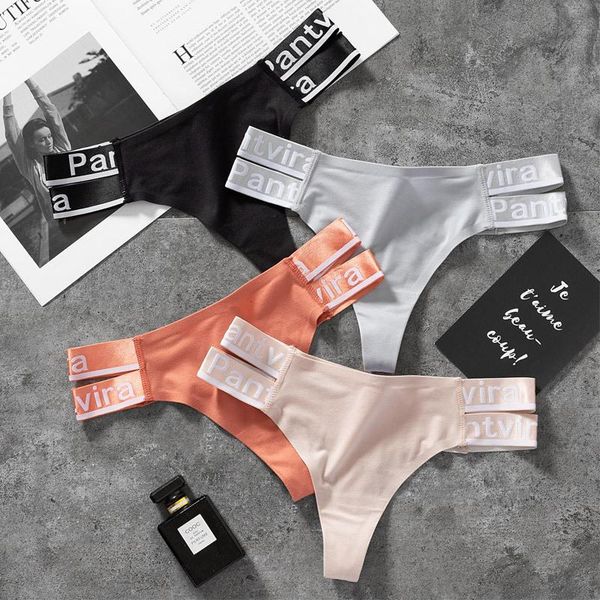 

women's panties 3pcs g-string thong underwear female underpants comfortable solid color pantys intimates lingerie, Black;pink