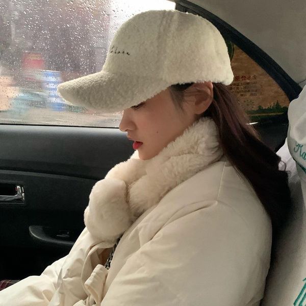 

berets women embroidery letter baseball cap lambswool peaked hip hop headgear casual trucker hat lady plush chapeau, Blue;gray