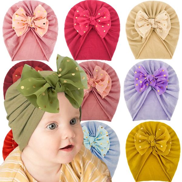 

children bow hats soft pullover cap baby solid color fetal hat child knot hat9197, Yellow