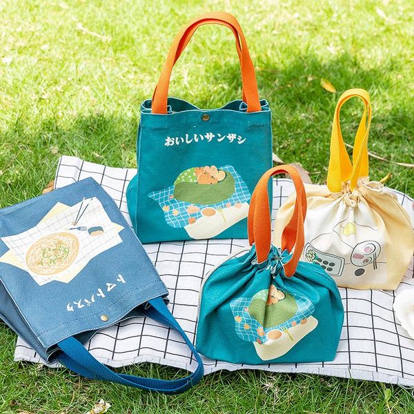 Aufbewahrungstaschen, japanische Cartoon-Tasche, für den Außenbereich, tragbar, Picknick, Leinwand, Mittagessen, platzsparender Organizer