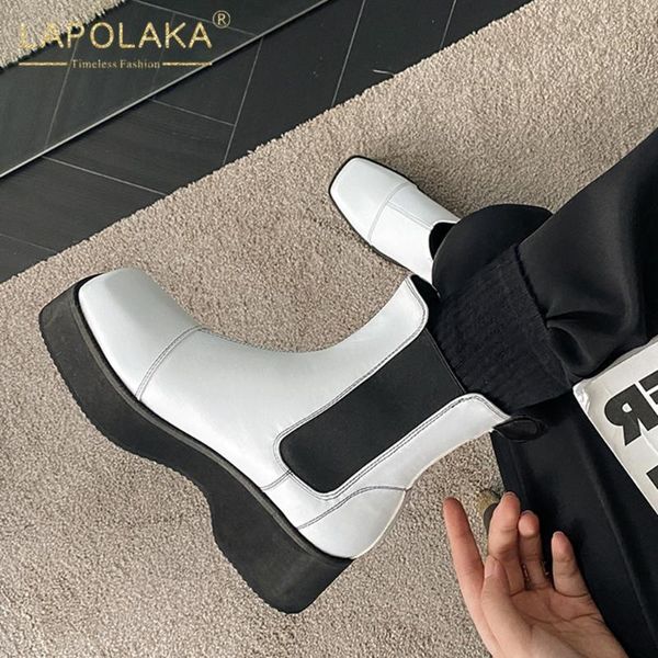 

boots lapolaka 2021 thick heels chease bootis women shoes platform elastic band comfy ladies, Black