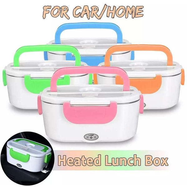 

dinnerware sets portable 12v 110/220v electric heating stainless steel lunch box rice warmer container set for home