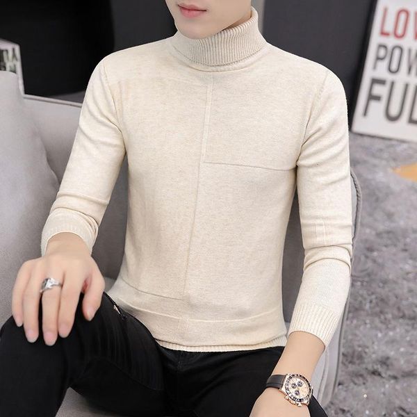 

men's sweaters autumn and winter high neck sweater korean casual stitching loose pullover fashion men, White;black