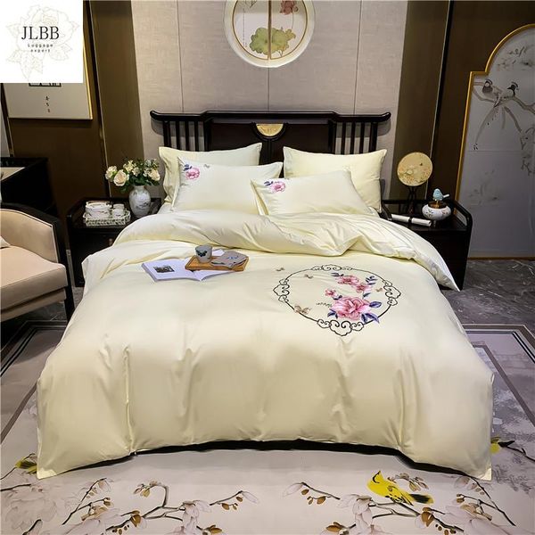 

bedding sets luxury 100% egyptian cotton flowers embroidery set double duvet cover bed linen fitted sheet pillowcase home textile