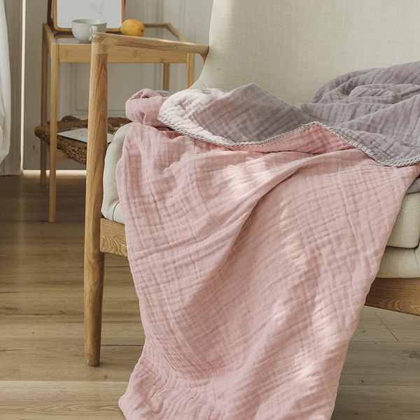 

cotton gauze summer blanket pure breathable leisure single double solid color thin cover blankets