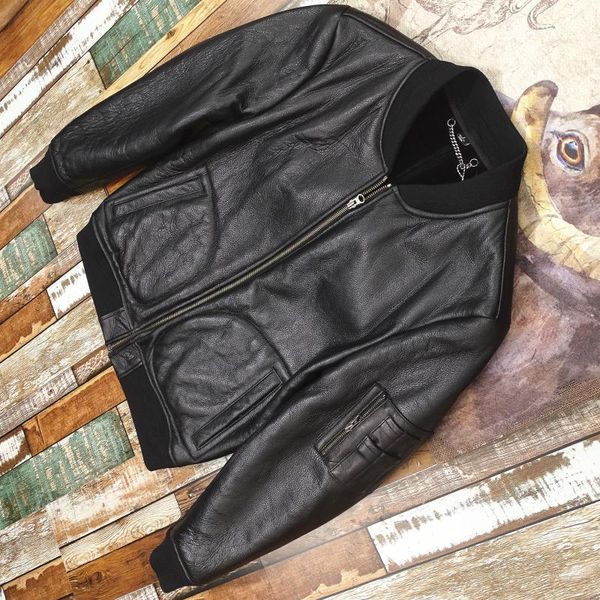 

men's leather & faux a large number of spot selling at loss price ma - 1 sheep fur real jacket, Black