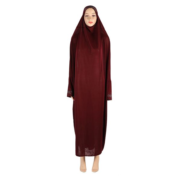 

diamond ramadan muslim dress prayer garment sleeve long women khimar abaya moroccan kaftan robe arab jilbab modest long dresses, Red