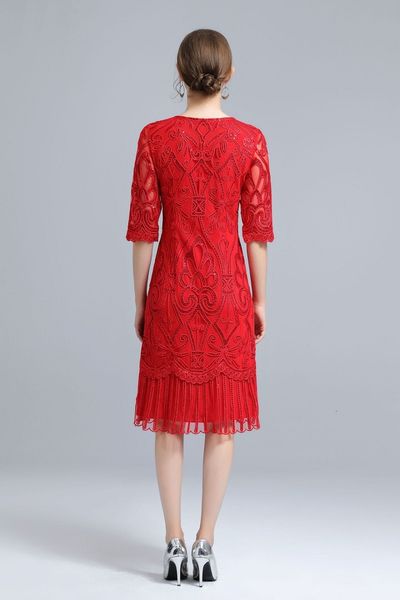 

capris 2021 spring summer party events women v-neck allover appliques embroidery sequined red yellow vintage 4xl, Black;gray